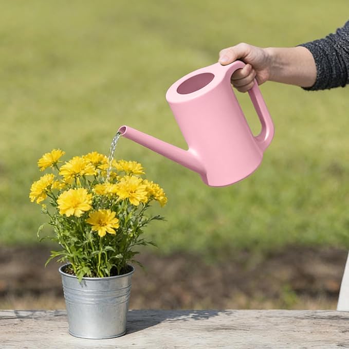 Plastic Watering Can - for Indoor and Outdoor Home Garden Plants - with Long Spout - Pink - 1/4 Gallon