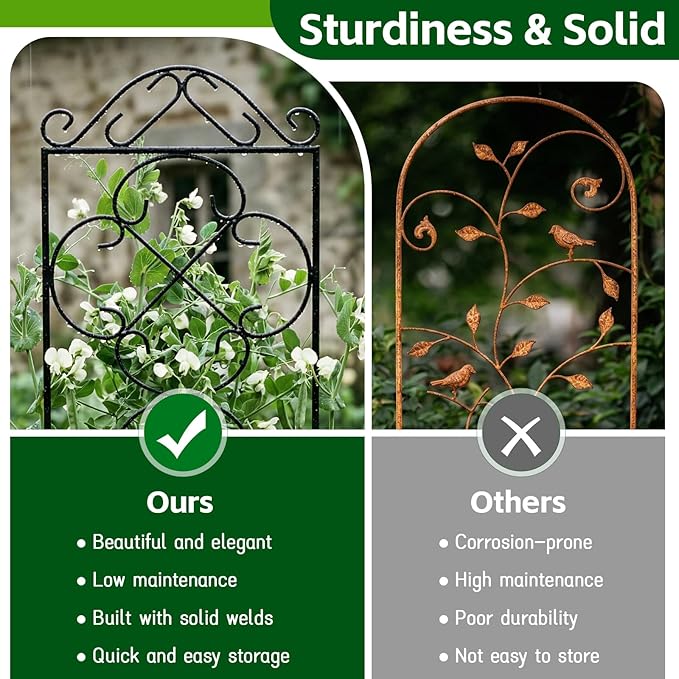 Garden Trellis 4 Pack 56'' H x 13.8'' W Metal Plant Climbing Trellis Suitable for Potted Plants Indoor and Outdoor Climbing Plants Flower Ivy Clematis Black