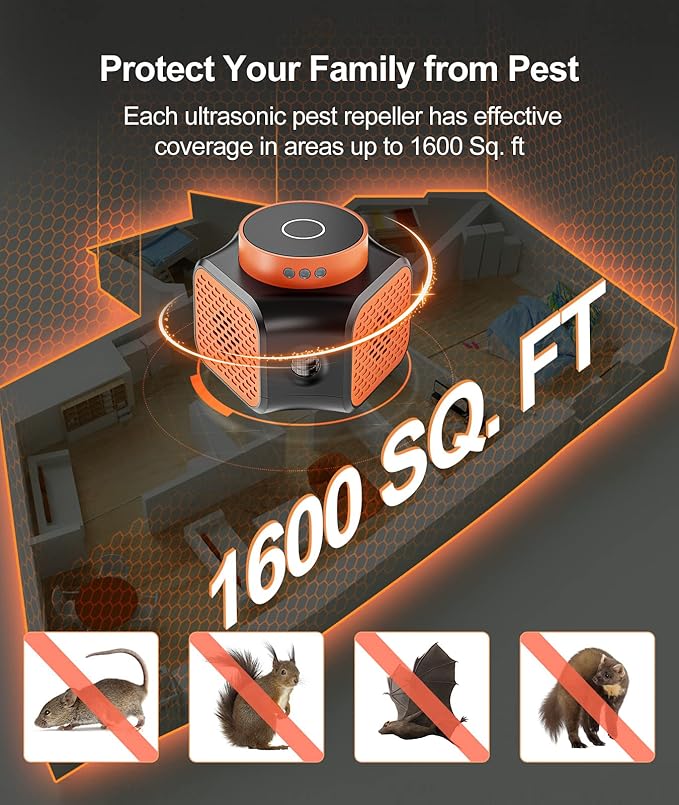 Mouse Repellent, Meilen Mice Repellent Ultrasonic Plug in, Mice Repellent Device Indoor, Squirrel Repellent, Rat Control with Ultrasounds and 9 Strobe Lights for House Garage (Mouse Repellent 3 Pack)