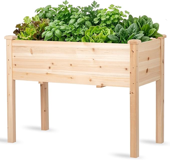 Raised Garden Bed with Legs, 40x24x30 inch Wood Elevated Planter with Protective Liner for Vegetable Flower Herb, Outdoor Planter Box Kit for Balcony Patio Backyard, Natural