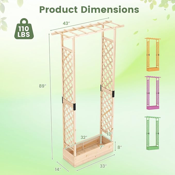Giantex Wooden Raised Garden Bed with Trellis & Hanging Roof, 2 Pack Fir Wood Planter Box, 89” Freestanding Elevated Garden Bed for Outdoor Climbing Plants Vegetables Flowers, Patio & Balcony, Natural