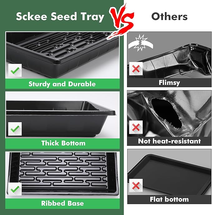 Sckee Upgraded 10 Pack Plant Growing Trays Seed Starting Tray Microgreens Growing Trays Seedling Plant Germination Starter Tray Transplant Fodder Flats, No Holes, No Leakage, Reusable (1017)