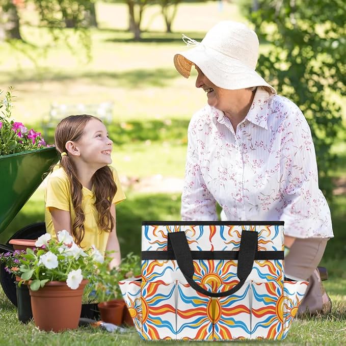 Garden Tool Bag Organizer Garden Tote Bag with Pockets Fire Sun Tool Storage Organizer Gardening Tool Kit Holder 13" x 6.8" x 2.8"