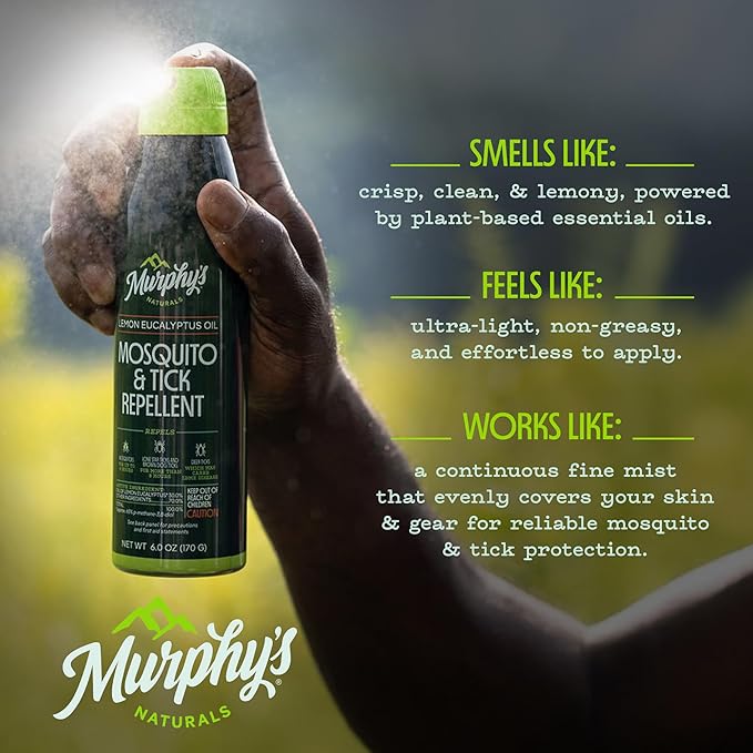 Murphy's Naturals Mosquito & Tick Bug Repellent Spray, Oil of Lemon Eucalyptus for Skin + Outdoor Gear, 6 Ounce Mist, 2-Pack