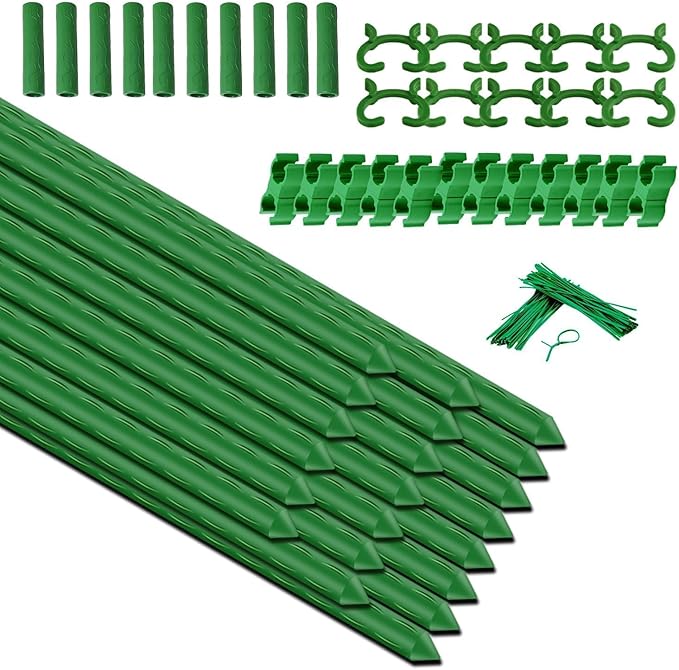 Sturdy Garden Stakes 18 Inch SupKing DIY 3/4/5/6/7ft Tomato Support Stake Green Plastic Coated Metal Tall Plant Stick Poles Plants Trellis for Indoor Outdoor Climbing Cucumber Chili Eggplant