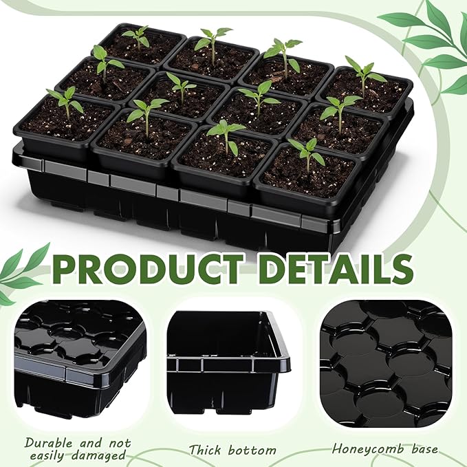 Nuenen Seed Starter Tray 10 Pcs, 3.5 Inch Square Nursery Pots 120 Pcs, Seed Starting Pot with Drainage, Seedling Trays, Microgreenings Plant Propagation Germination Tray, 10 Set