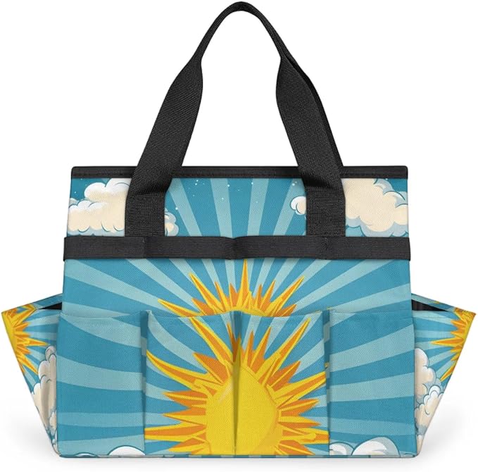 Garden Tool Bag Organizer Garden Tote Bag with Pockets Golden Sunshine Clouds Tool Storage Organizer Gardening Tool Kit Holder 13" x 6.8" x 2.8"