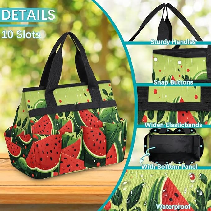 Garden Tool Bag Organizer Garden Tote Bag with Pockets Sweet Watermelon Tool Storage Organizer Gardening Tool Kit Holder 13" x 6.8" x 2.8"
