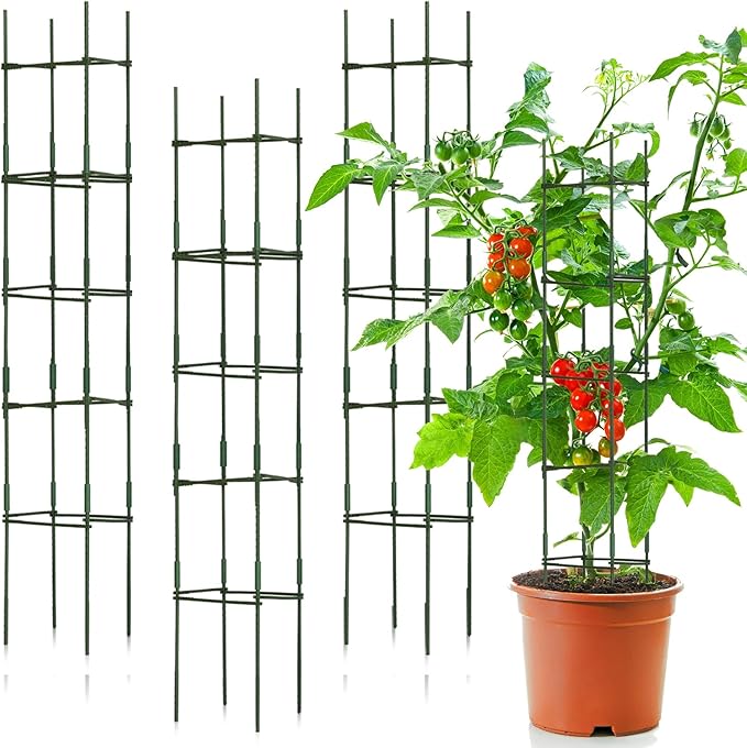 4 Packs Large Tomato Cages for Garden up to 6.5ft Heavy Duty Tomato Plant Trellis with 80 Clips Assembled Plant Support Cages with Adjustable Stake Arms for Vegetables, Climbing Plants (Green)