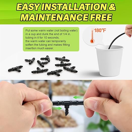 100 Pack 1/4" Drip Irrigation Tee Fittings：1/4'' Drip Line Double Barbed Tee Connectors for 1/4 Inch Irrigation Tubing Quarter Inch 3-Way T Connector for Irrigation System
