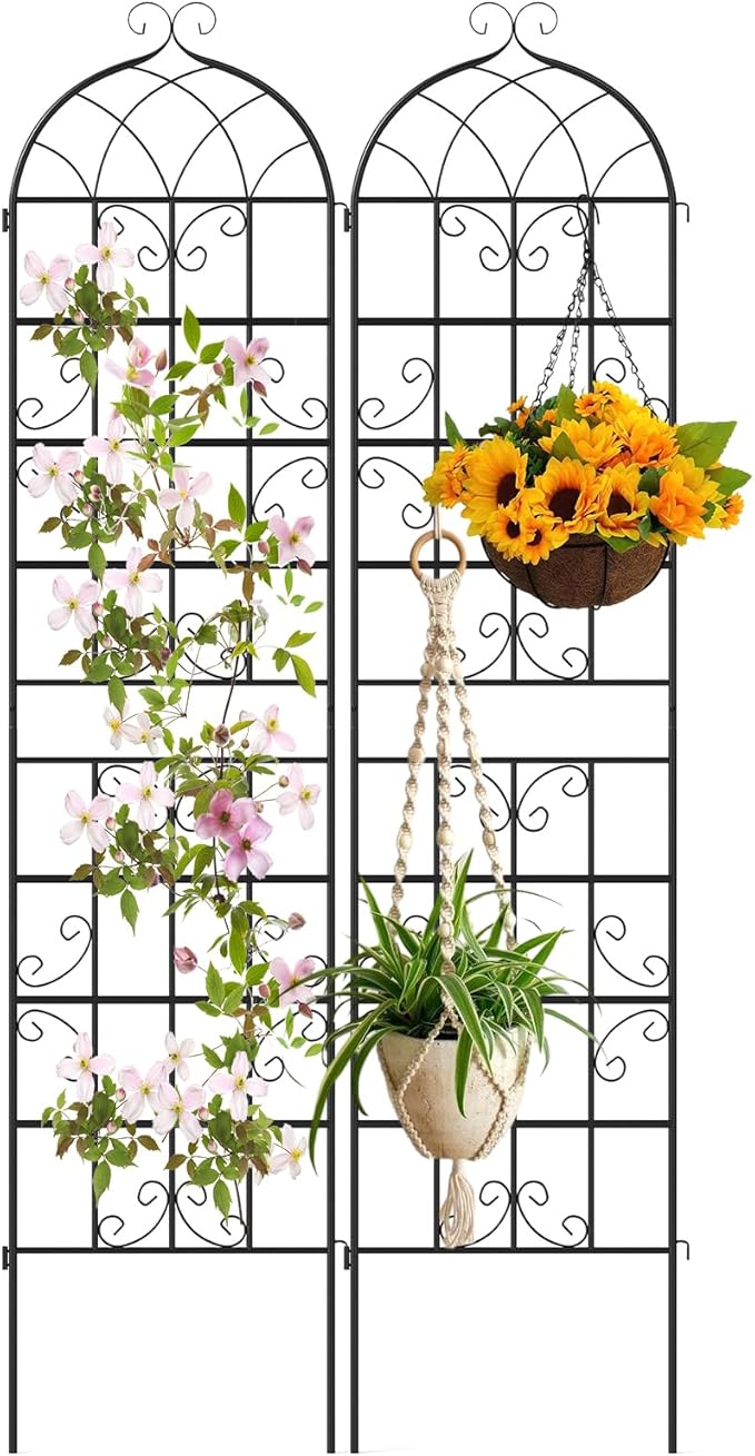 Giantex 2 Packs 86"x20" Metal Garden Trellis for Outdoor Climbing Plants, Heavy-Duty Plant Support for Vine Rose Vegetable Flower, Rustproof Black Metal Coating Patio Trellis Arch Decorative Fence