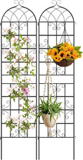 Giantex 2 Packs 86"x20" Metal Garden Trellis for Outdoor Climbing Plants, Heavy-Duty Plant Support for Vine Rose Vegetable Flower, Rustproof Black Metal Coating Patio Trellis Arch Decorative Fence