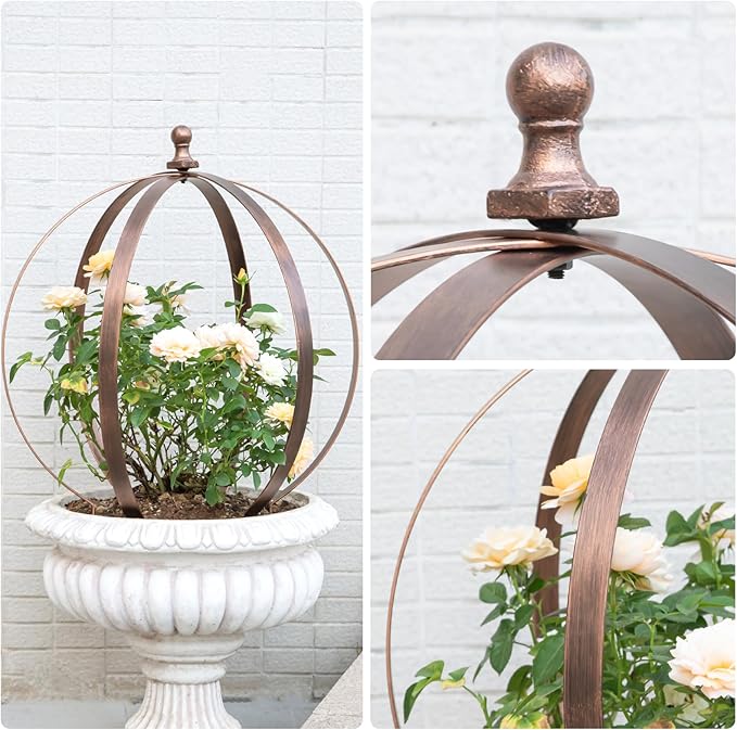Garden Obelisk Trellis for Climbing Plants – 18"x22" Metal Outdoor Support for Rose Bushes and Tall Vines – Antique Copper Finish – Easy Assembly and Storage – Perfect Garden Decor