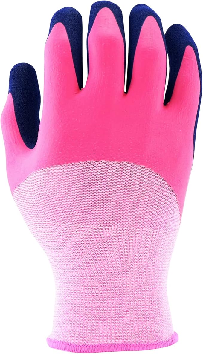 Miracle Gro Women's Double Dipped Sandy Foam Latex Gardening Work Gloves, Water Resistant, Excellent Grip, Pink/Purple, Small