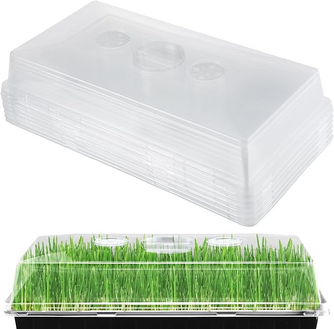 Apipi 10 Pcs 4'' High Durable Humidity Domes - Thickened 1020 Seed Starting Tray Covers with Adjustable Vents, Greenhouse Plant Growing Lid Dome for Seedling Growth Well Water Retention