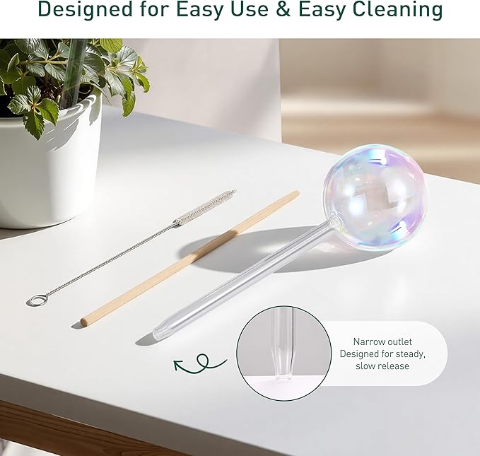 Soilagua Extra-Thick Clear Glass Plant Watering Globes, Rainbow Gradient Self Watering Globes, Automatic Plant Waterer, Self Watering Planter Insert Spikes Devices for Everyday or Vacation Use, 2-Pack