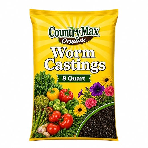 CountryMax Organic Worm Castings 8 Quart – All Natural Fertilizer for Strong Root Development, Ideal for Houseplants, Flowers & Vegetables, Chemical-Free Soil Amendment