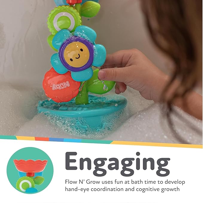 Nuby Flow N' Grow Garden Bath Toy with Flower and Watering Can - Baby Bath Toy for Boys and Girls 18+ Months - Toddler Bath Suction Cup Toy Attaches to Shower Wall