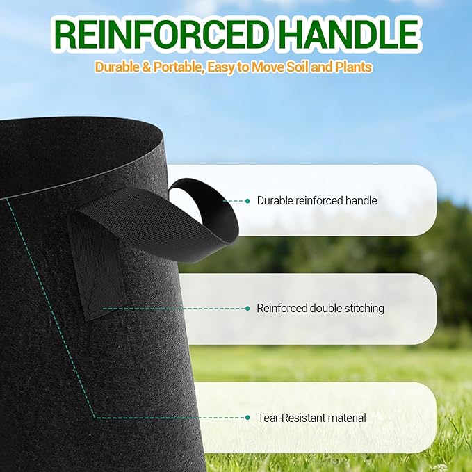 5-Pack 10 Gallon Grow Bags, Thickened Aeration Fabric Pots with Handles, Heavy Duty Plant Bags for Vegetables, Tomatoes, Potatoes, Fruits & Flowers, Reusable Garden Pots for Plants