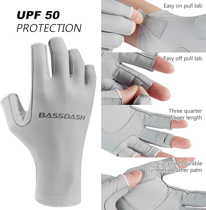 BASSDASH ALTIMATE UPF 50+ Women’s Fishing Gloves UV Sun Protection Fingerless Gloves for Kayaking Paddling Hiking Cycling Driving Shooting Training