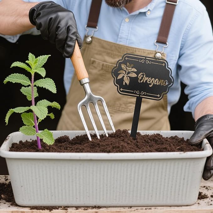 CUTHOLLOW Metal Plant Marker Stake Oregano for Outdoor Indoor, Waterproof 11.8 inch Cute Garden Plant Labels Sign Tag for Herb, Farmhouse Greenhouse Decor - Funny Gardening Gifts