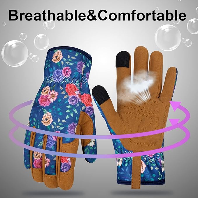Leather Gardening Gloves for Women Thorn Proof Garden Gloves Touch Screen Working Gloves Gifts,M