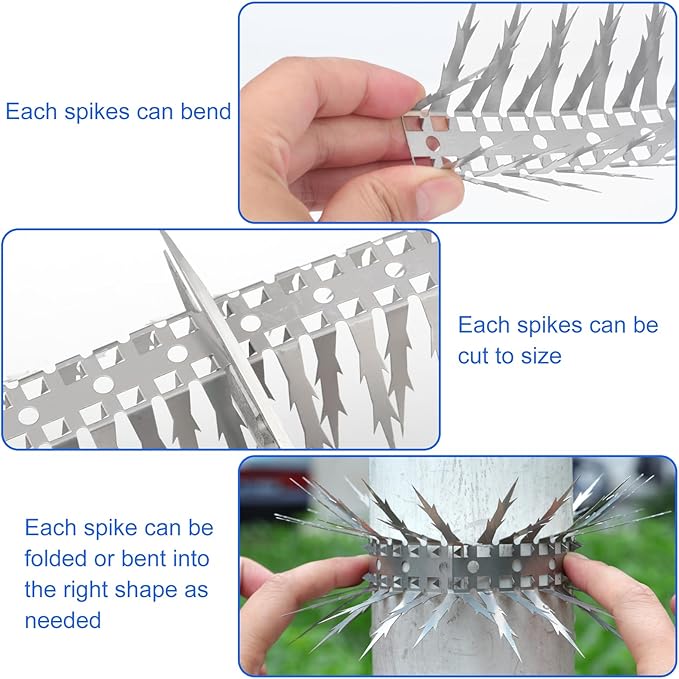Bird Spikes, 5 Feet Stainless Steel Bird Control Spikes for Outside, Pigeon and Squirrel Blocking Spikes, for Garden Fence Roof and Window - 5 Strips Covers 1.5m