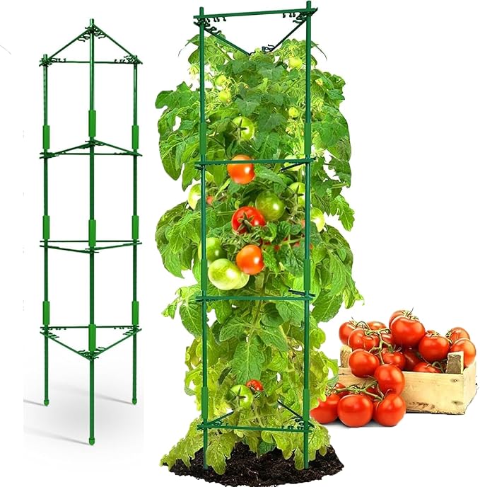 Tomato Cages - 4 Floor Up to 63lN Adiustable Snap-On Arms Tomato Trellis Expandable Tomato Cages，for Garden Tomato Plant Stakes Vegetables Flowers
