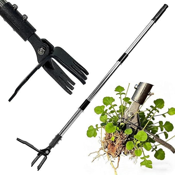 Weed Puller Tool Stand Up Hand Weeder Tool with Adjustable Long Handle, Weed Remover with Steel Head, Remove Weeds Root Easily without Bending, Pulling or Kneeling for Lawn Yard Garden(6 CLAWS)
