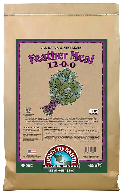 Down To Earth All Natural Fertilizers Organic Feather Meal - Slow Release Nitrogen Plant Food for Green Growth 12-0-0, 40 lb