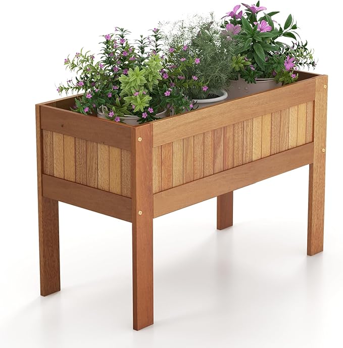 Giantex Wooden Raised Garden Bed, Wood Elevated Planter Box w/Legs, 35”Lx 16”Wx24”H, Outdoor Planter Stand for Flower Herb Vegetable Fruit Succulent