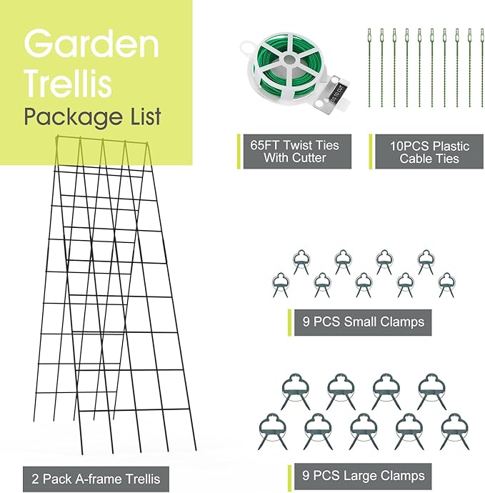 Cucumber Trellis for Raised Bed, Rifny 16.5 x 60 Inch Metal Trellis for Climbing Plants Outdoor with Plant Clips Twist Ties, Garden Plant A-Frame Trellis for Vegetable Pea Tomato (Black, 2 PCS)