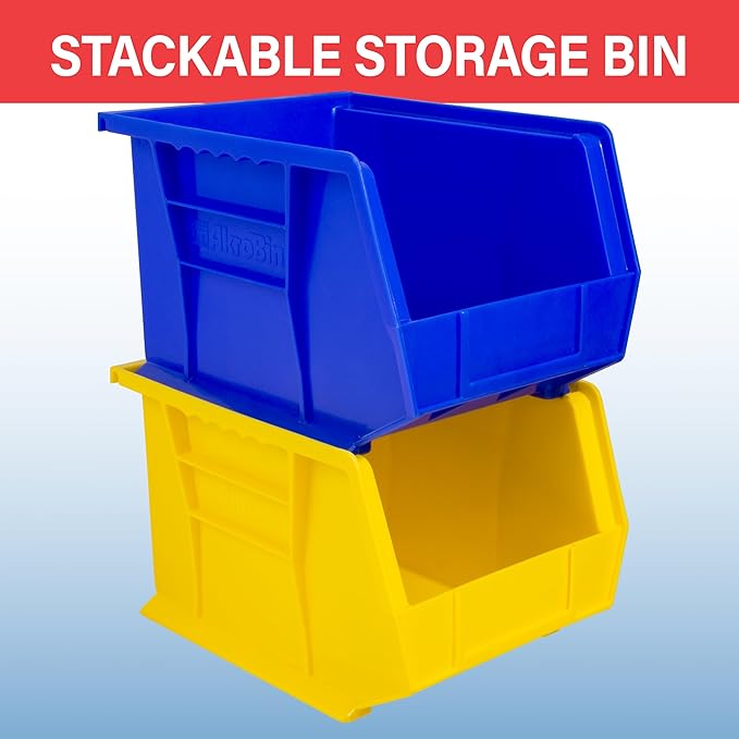 Akro-Mils 30239 AkroBins Plastic Storage Bins, Space-Saving Stackable Bins for Garage, Pantry, Craft Organization, 11-Inch x 8-Inch x 7-Inch, Stone, 6-Pack