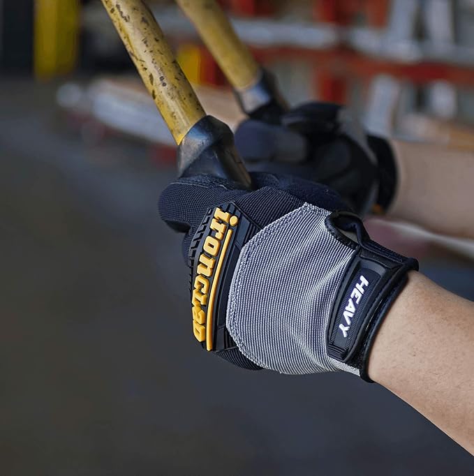Ironclad Heavy Utility Work Gloves HUG, High Abrasion Resistance, Performance Fit, Durable, Machine Washable, (1 Pair), LARGE, Black & Grey