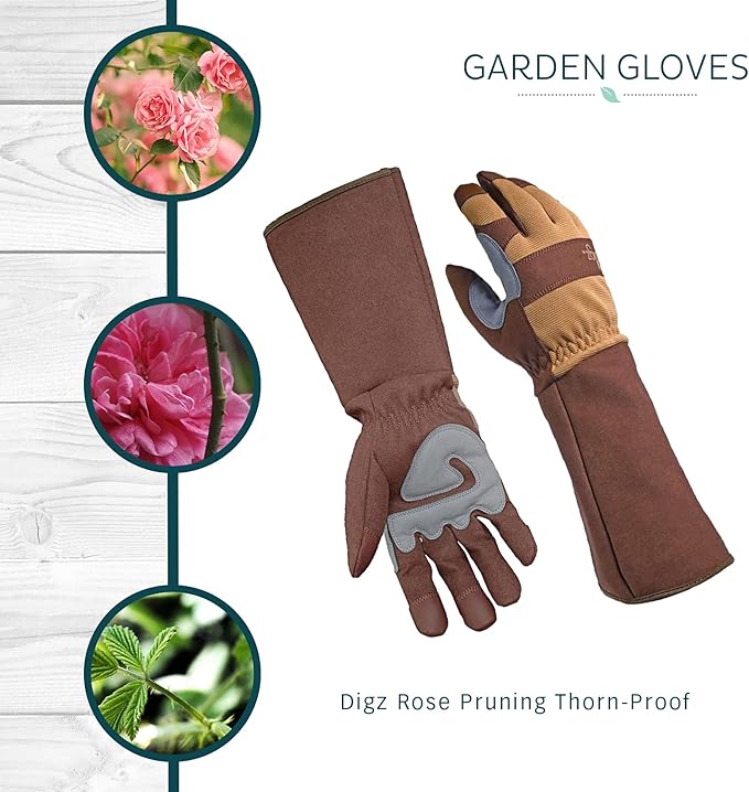 Digz Rose Pruning Thorn-Proof Gardening Gloves with Forearm Protection for Men and Women