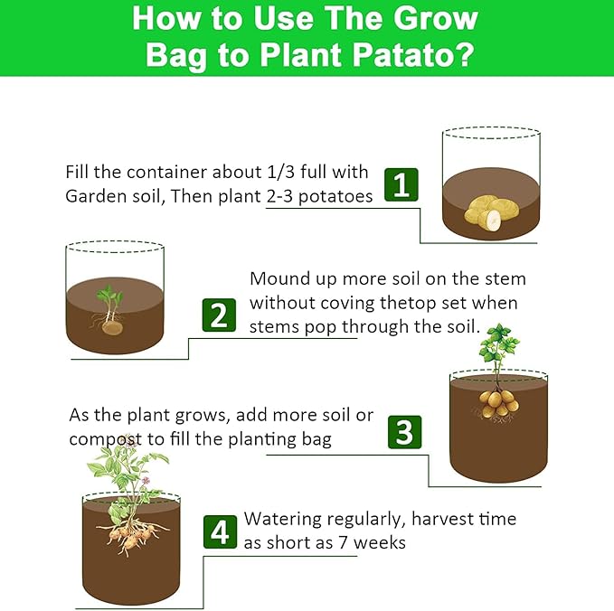 JJGoo 4 Pack Potato Grow Bags 10 Gallon with Flap, Heavy Duty Fabric with Handle and Harvest Window, Non-Woven Planter Pot Plant Garden Bags to Grow Vegetables Tomato, Black