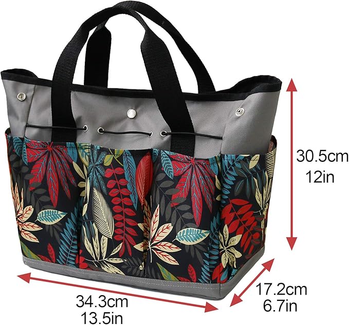 MYDAYS Canvas Garden Tool Tote Bag, Heavy-Duty Gardening Pouch, Vegetable Herb Garden Hand Tool Storage Tote, with 8 Pockets and Leather Handle, Floral Gardening Gift, Tools Not Included (Grey)
