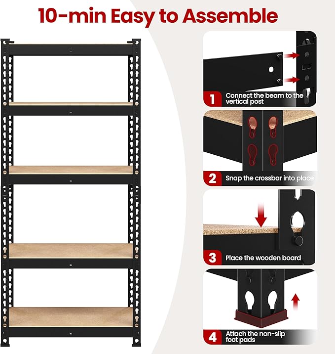 Yaheetech Storage Shelves, 5 Tier Heavy Duty Adjustable Metal Shelving Unit, Industrial Utility Rack for Garage Warehouse Pantry Closet (27.5 W x 12 D x 60 H Inches, Black)