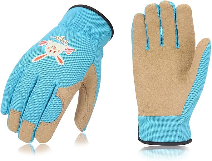 Vgo... 1-Pair Age 3-4 Kids Gardening Gloves,Children Yard Work Gloves,Soft Safety Outdoor Playing Gloves (Size XS,Blue Rabbit, KID-SL7362)