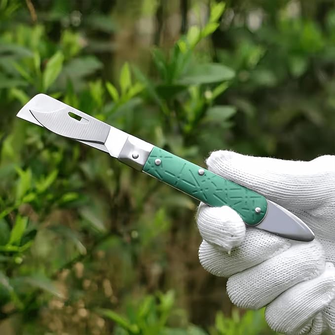 Grafting Knife, COMKIT Professional Foldable Double Blades Graft Knife, Fruit Trees Gardening Grafting Cutting Seedling Budding Tool with Bark Lifter