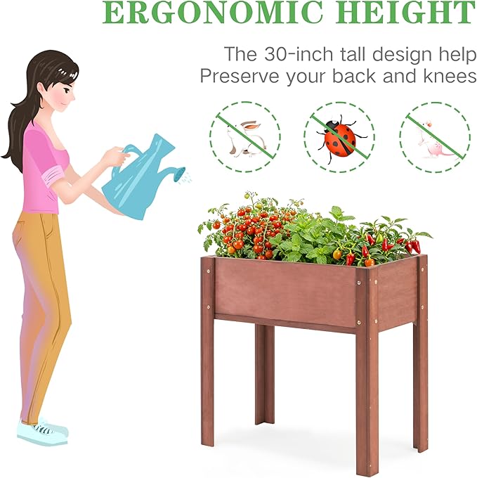 Raised Garden Bed with Legs (31x16x31''), Solid Wood Elevated Planter Box for Outdoor