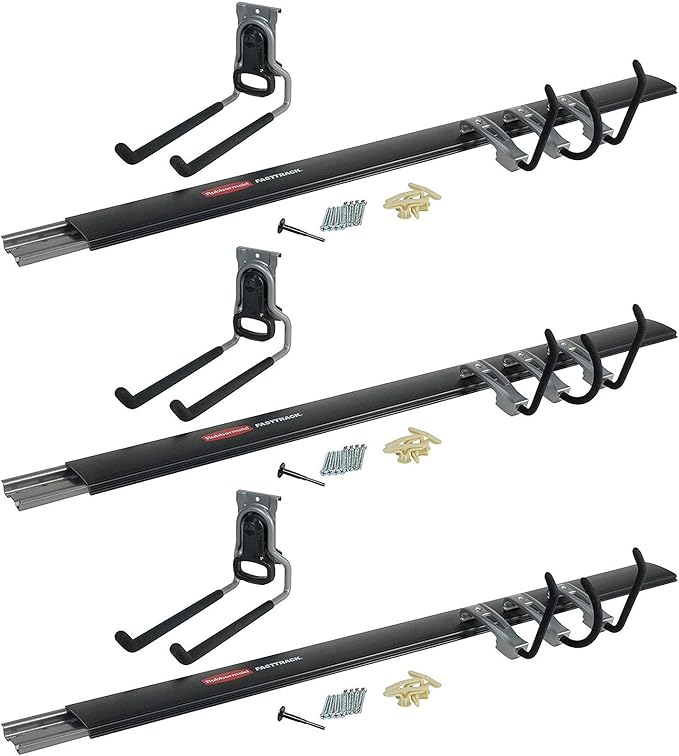Rubbermaid FastTrack Garage Organization 5 Piece All in One Rail and Hook Kit Storage System (3 Pack)