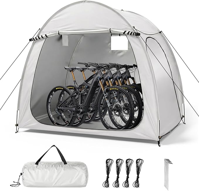 VINGLI Bike Storage Tent for 4-5 Bikes with Carry Bag, Portable Bicycle Storage Shed Waterproof with Window, Bike Tent for Motorcycle,Garden Tools,Lawn Mower (Light Grey, 6.8x4.9 FT)