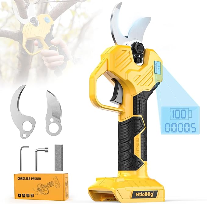Electric Pruning Shears Compatible with DeWALT 20V (No Battery) – 26000RPM Cordless Brushless Motor Garden Tool, 0.8-2 inch Max Cutting Diameter MtiolHig Tree Trimmer with LCD Display & SK7 Blades