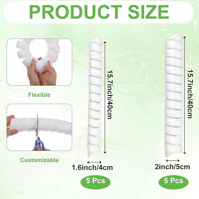 10 Pcs Tree Trunk Protector - 2 Size Plastic Spiral Tree Guard Wrap, Bark Protector Tube for Saplings, Protects from Deer, Rabbits, Cats, Rodents & Mowers (White, PP Material)