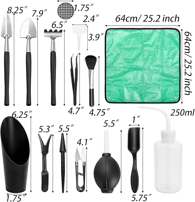 TOPZEA 30 Pcs Mini Succulent Gardening Tools Set, 19.7" Indoor Plant Repotting Mat with 29 Pcs Miniature Garden Hand Transplanting Tools, Succulent Bonsai Care Kit for Houseplant, Fairy Garden Care