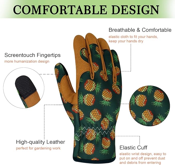 Leather Gardening Gloves for Women Thorn Proof Garden Gloves Touch Screen Working Gloves Gifts,M