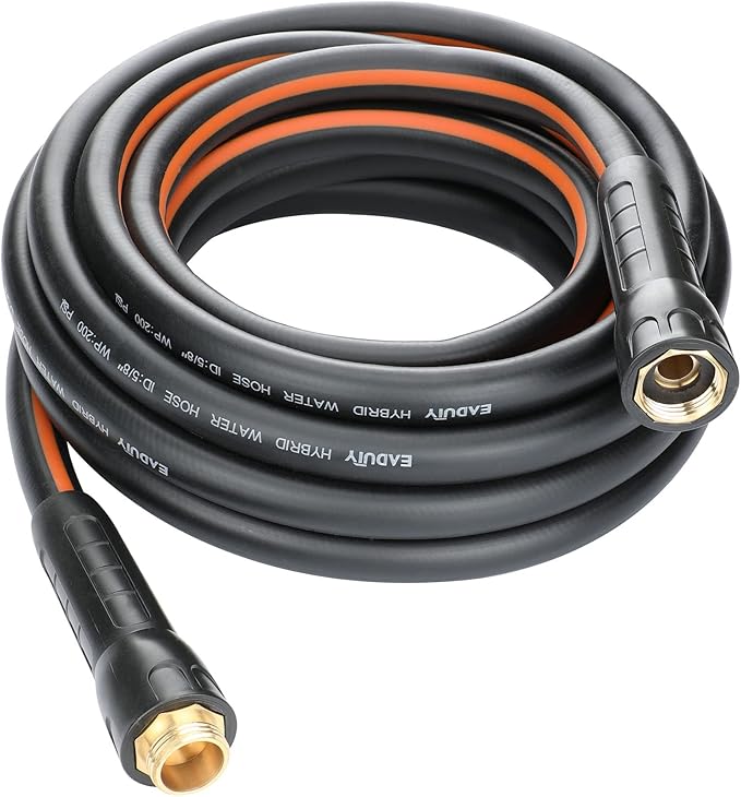 Hybrid Garden Hose 5/8 IN. x 25 FT, Heavy Duty, Lightweight, Flexible with Rotatable Grip Handle and Solid Brass Fittings, Gray+Orange