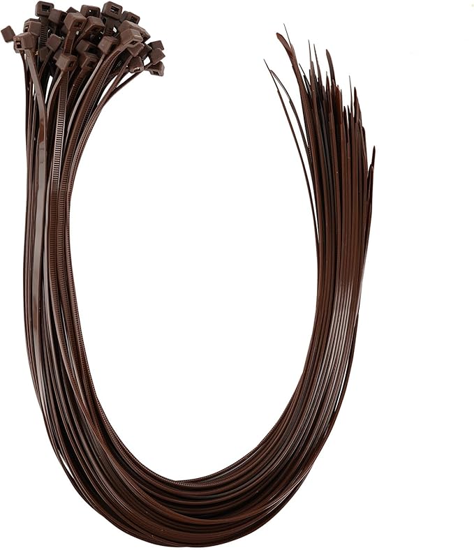 24 Inch Long Zip Ties Brown Color 60 Pcs, Heavy Duty Cable Zip Tie 50 LBS Strength Outdoor Use, Big Wire Tie Self-locking Design and Adjustable, Plastic Garland Ties Plants, Garden, Home
