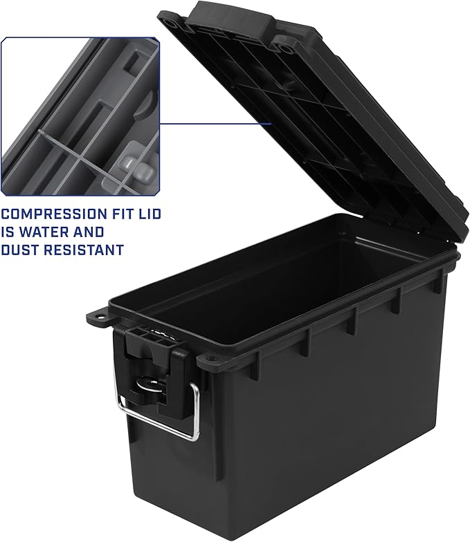 Sheffield 12772 4-Pack Ammo Storage Box, Stackable .30 Cal Field Boxes, Water and Dust Resistant, Lockable Storage Box with Handle, Secures Hunting Gear, Supplies, and Bullets, Made in USA, Black